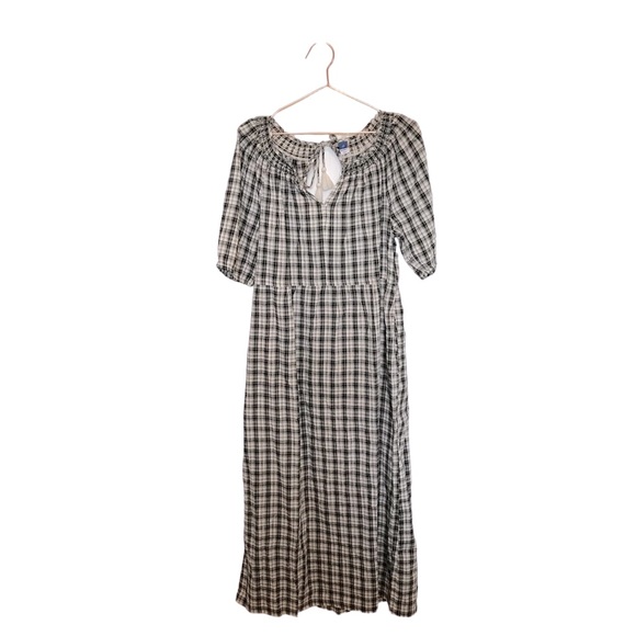 Old Navy black boho gingham peasant or prairie dress size medium tall new - Picture 1 of 7